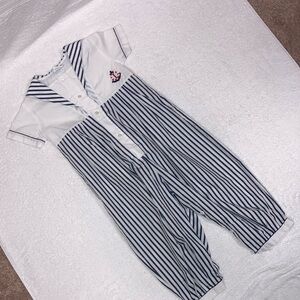 Vintage Jamie M navy white striped sailor bubble romper 24m